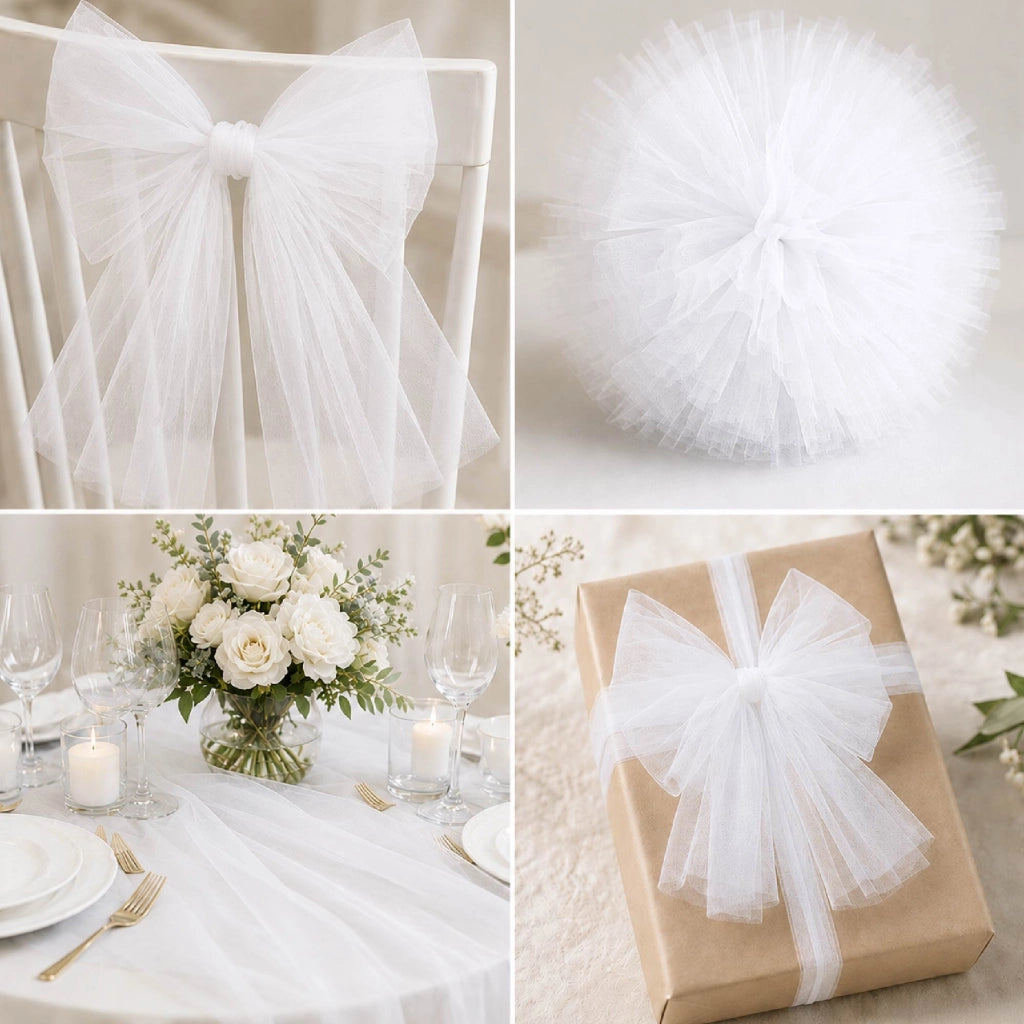 Rotolo Tulle Limoges 30 Metri x 1,5 Metri per Decorazioni Matrimonio, Feste, Fiocchi, Allestimenti e Bomboniere Bianco