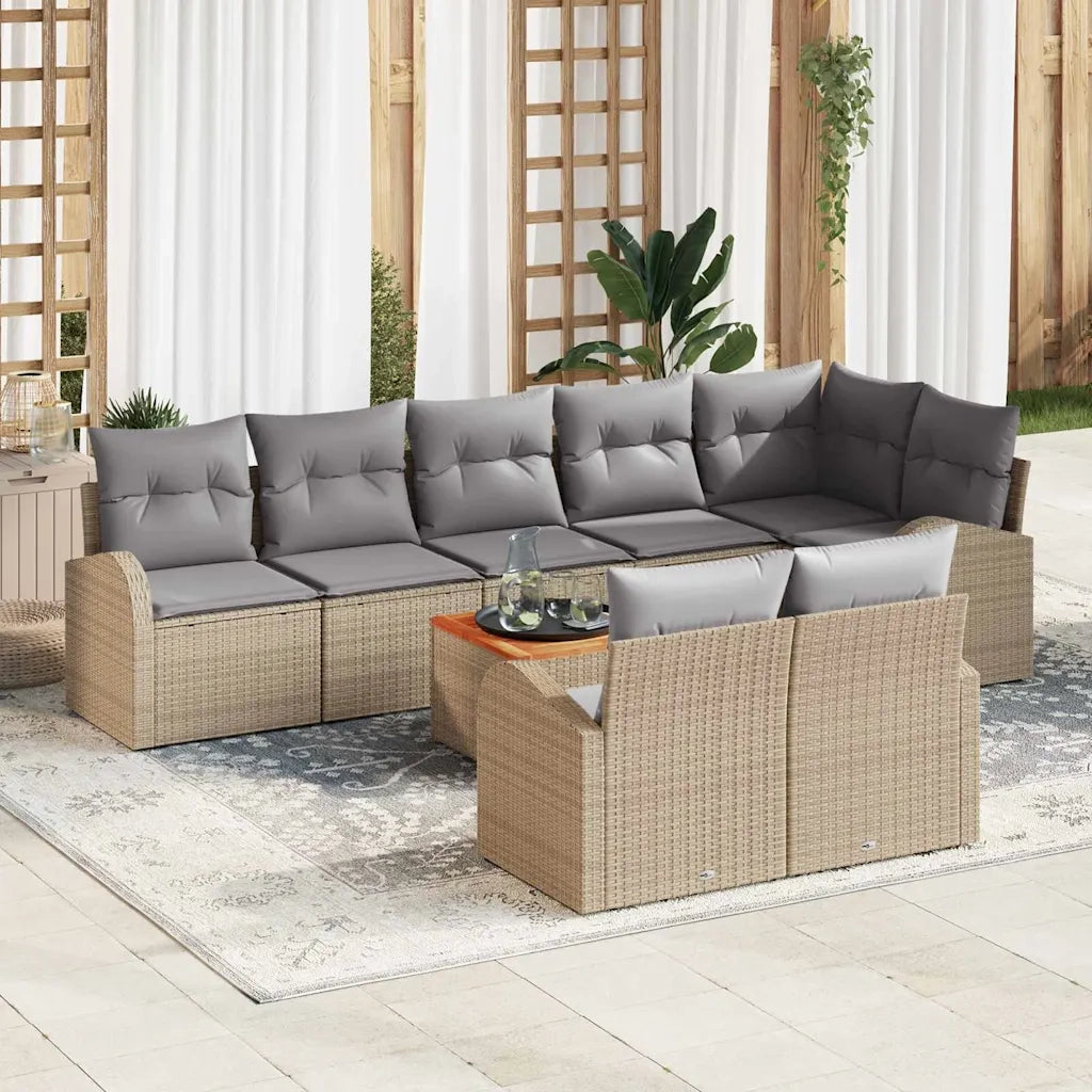 Set Divano da Giardino con cuscino 9 pcs Beige polyrattan 3347595