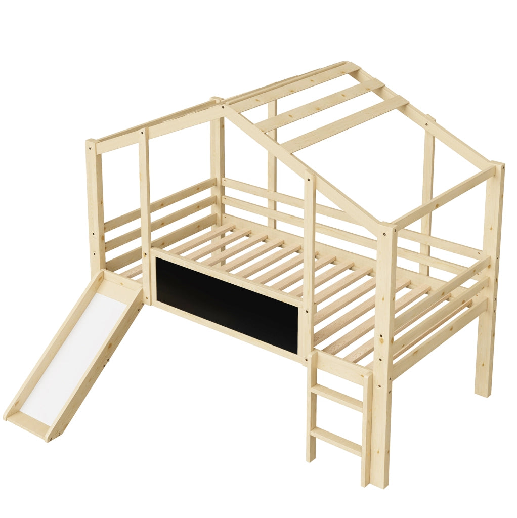 Letto a soppalco per bambini 90x200 cm con scivolo e lavagna