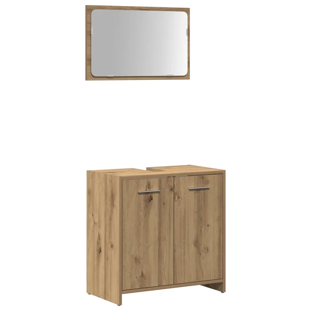 Mobile da Bagno con Specchio Rovere Artigianale Truciolato 856043