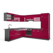 Vicco Cucina angolare completa Rosso lucido/antracite 287 x 46 cm senza piano di lavoro