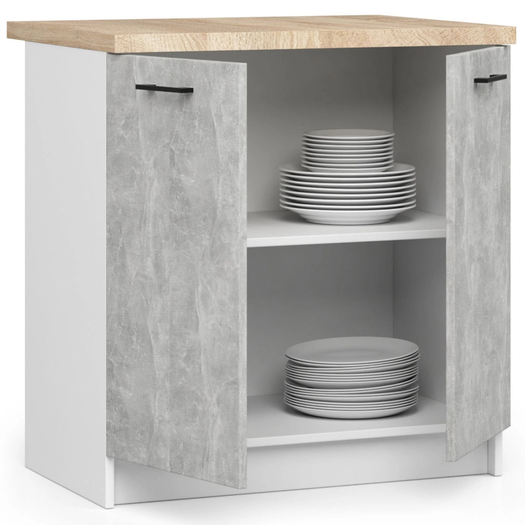 Mobile cucina modulare con piano di lavoro AKORD OLIWIA Bianco 80 cm 2 ante inserto frontale Cemento 80x46x85 cm