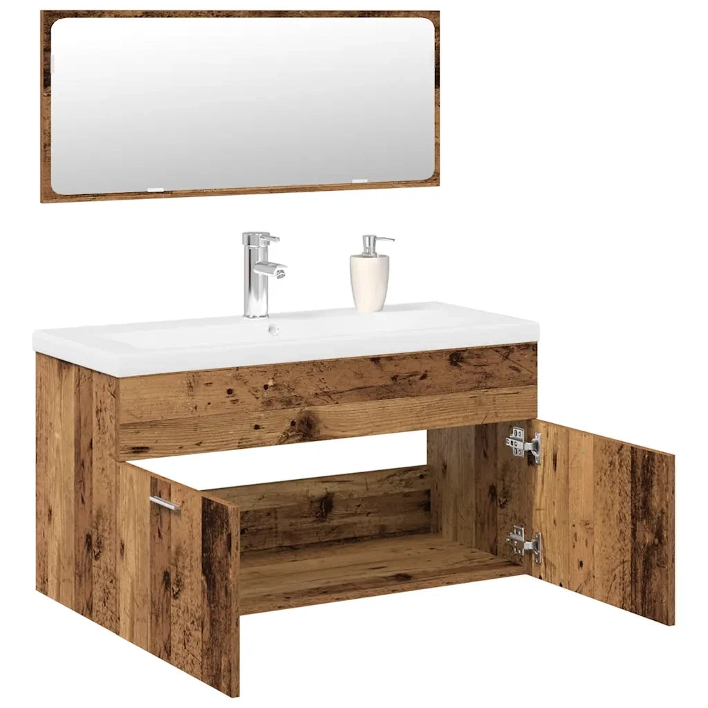 Set Mobili da Bagno | Armadio da bagno 3 pz Legno Antico in Legno Multistrato