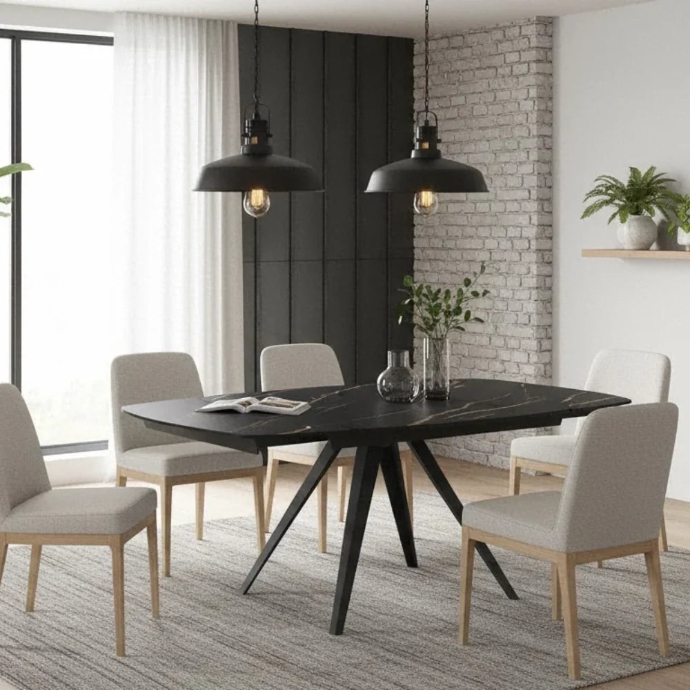 Tavolo da pranzo allungabile in ceramica effetto marmo portoro Spin 140-200x90 cm fino a 8 posti | Duzzle