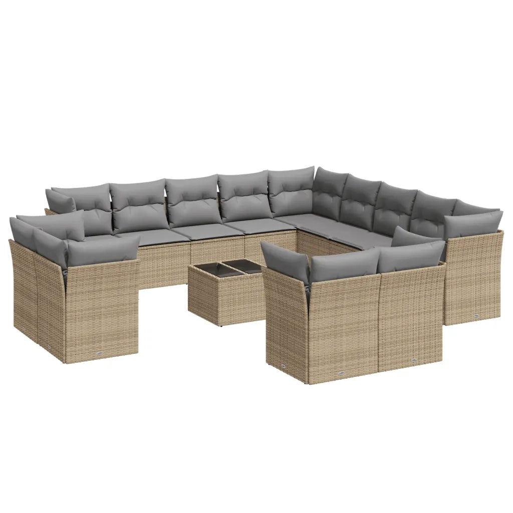 Set Divani da Giardino 14pz con Cuscini in Polyrattan Beige 3218559