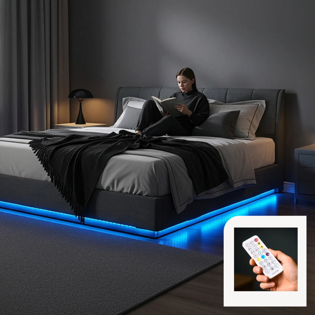 Letto Contenitore Tröstiar con Apertura a Ribalta e Luce LED Letto Doppio Matrimoniale 180x200 cm Antracite [en.casa]