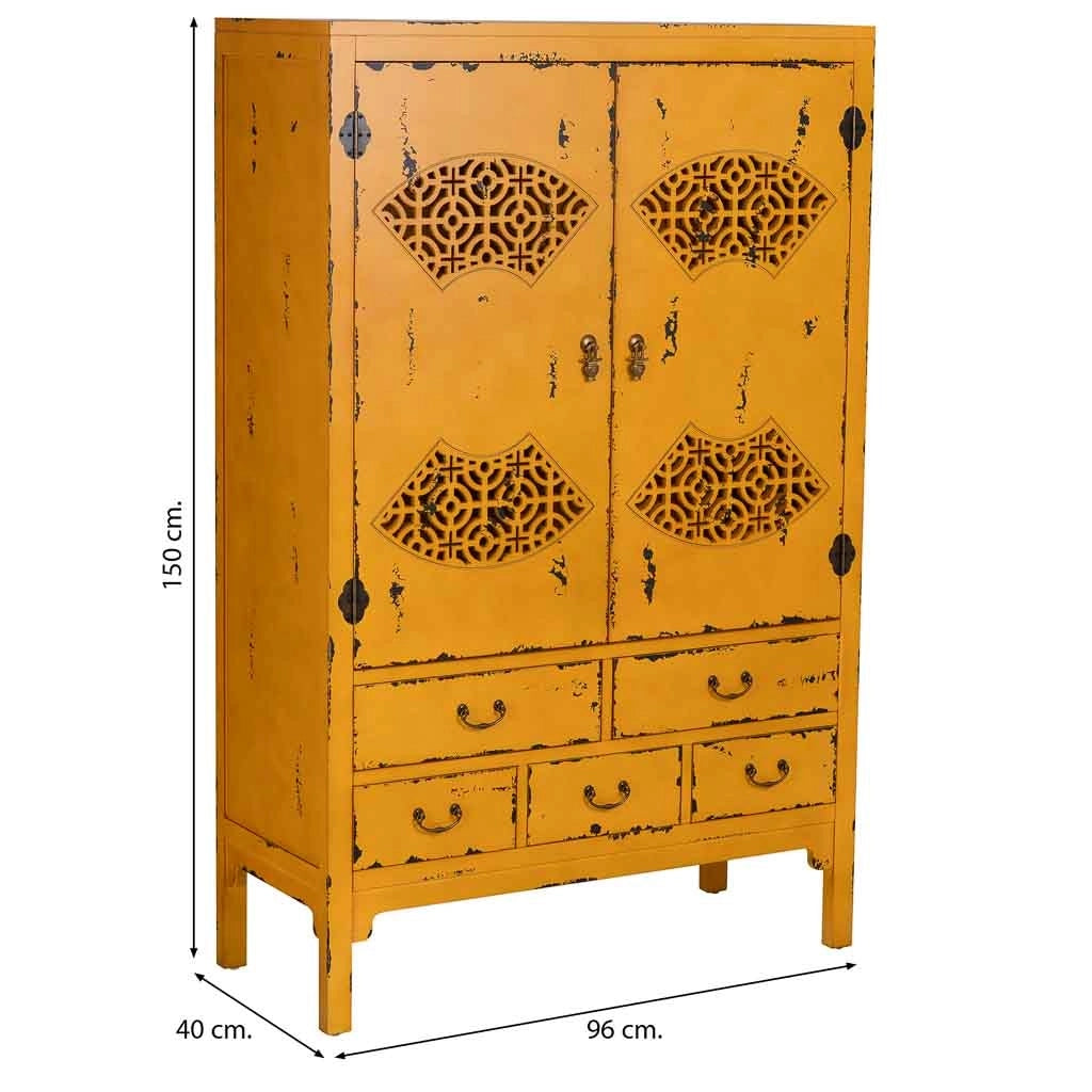 Armario de madera envejecido amarillo 96x40x150h cm