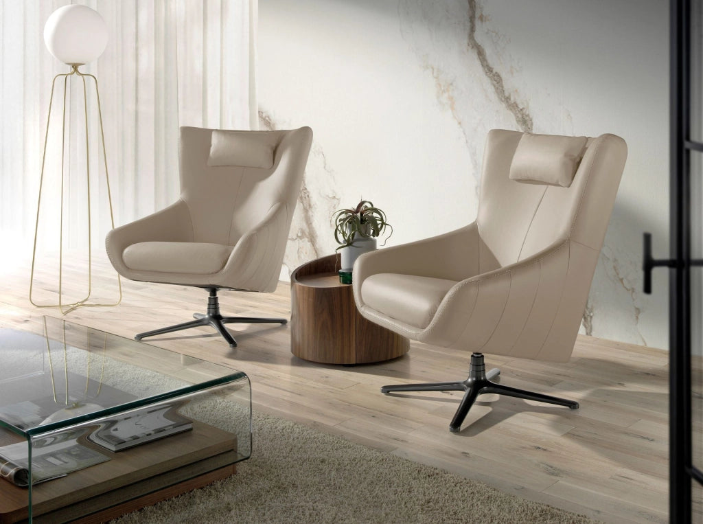 Poltrona girevole in pelle grigio taupe