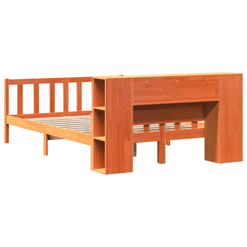 Letto Libreria senza Materasso-Struttura Letto con contenitore Marrone Cera 150x200 cm Legno 922026