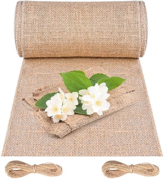 Tela da juta decorativa - 20 cm x 10 m nastro di juta 100% naturale tessuto di juta con 20 m corda di juta per decorazione di tavola rustica beige