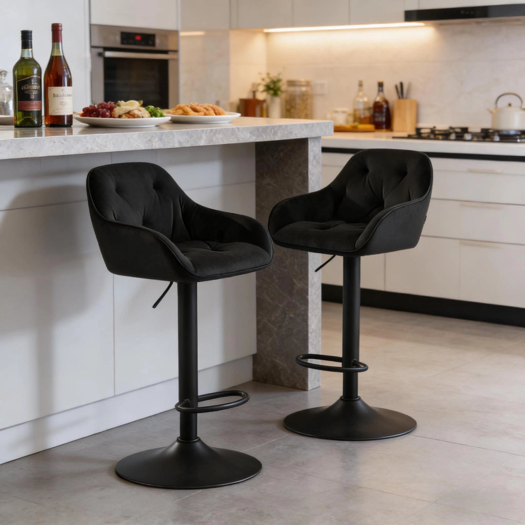 SGABELLO BAR Regolabile 62,5-84 cm in Velluto Nero Set da 2 pezzi