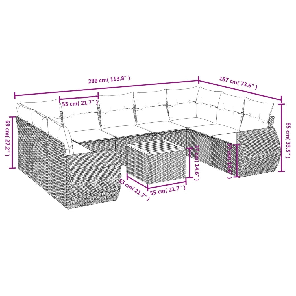Set Divano da Giardino 10 pz con Cuscini Beige in Polyrattan 3225149
