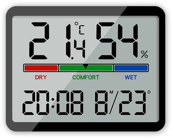 Orologio digitale per muro, grande display, data, temperatura, umidità, adatto per uso domestico e ufficio, alimentato da batterie (batterie non incluse), versione nera 2