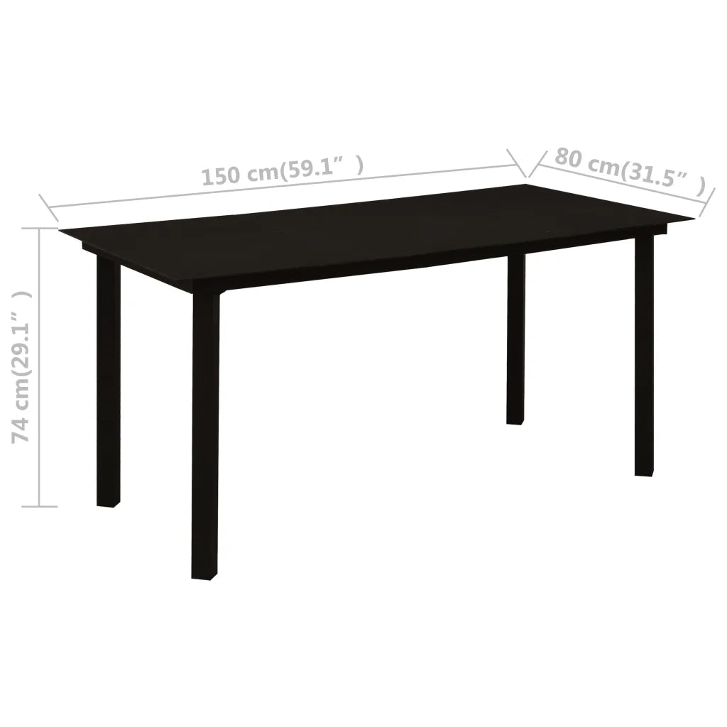 Tavolo da Giardino Nero 150x80x74 cm in Acciaio e Vetro 312162