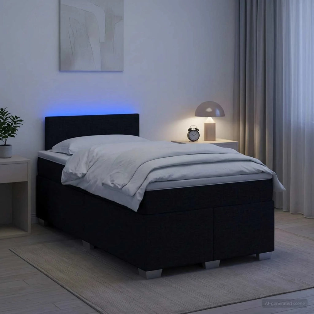 Letto con Box Spring, Materasso e LED Nero 120 x 200 cm Tessuto 3451919