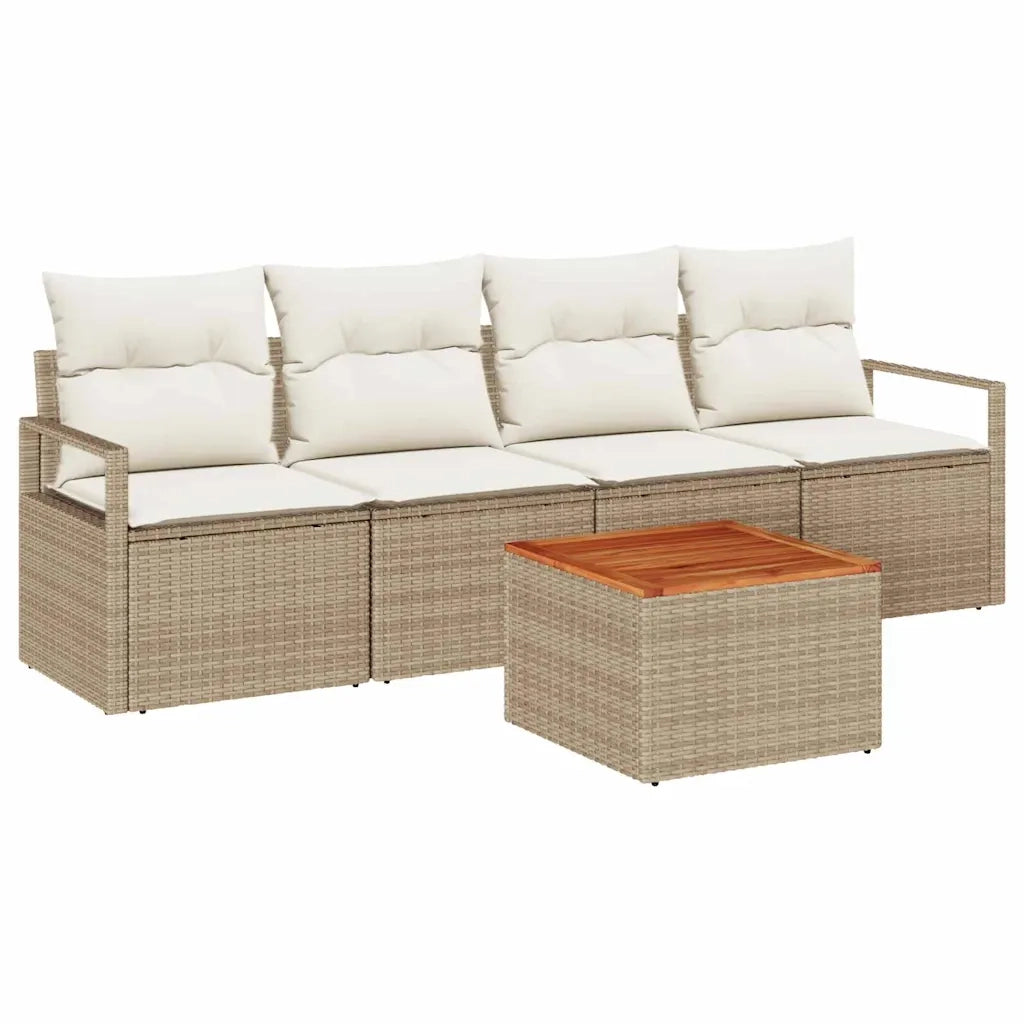 Set Divano da Giardino con cuscino 5 pcs Beige polyrattan