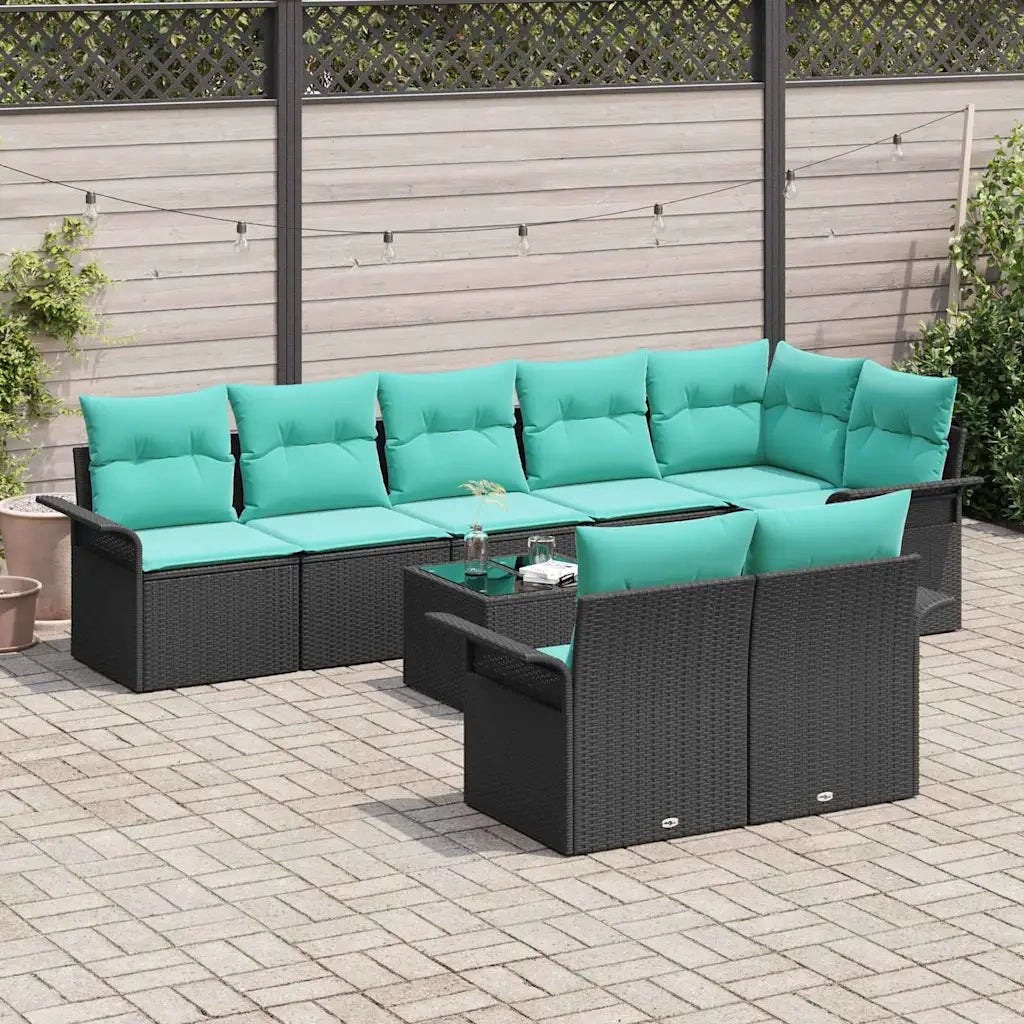 Set Divano da Giardino con cuscino 9 pcs Nero polyrattan