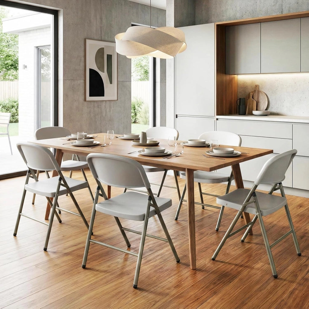 Set di 6 Sedie Pieghevoli per Interni, Sedie Sala da Pranzo Salvaspazio con Struttura in Metallo, Seduta Curva e Poggiapiedi, Portata 150 kg, per Cucina e Ufficio