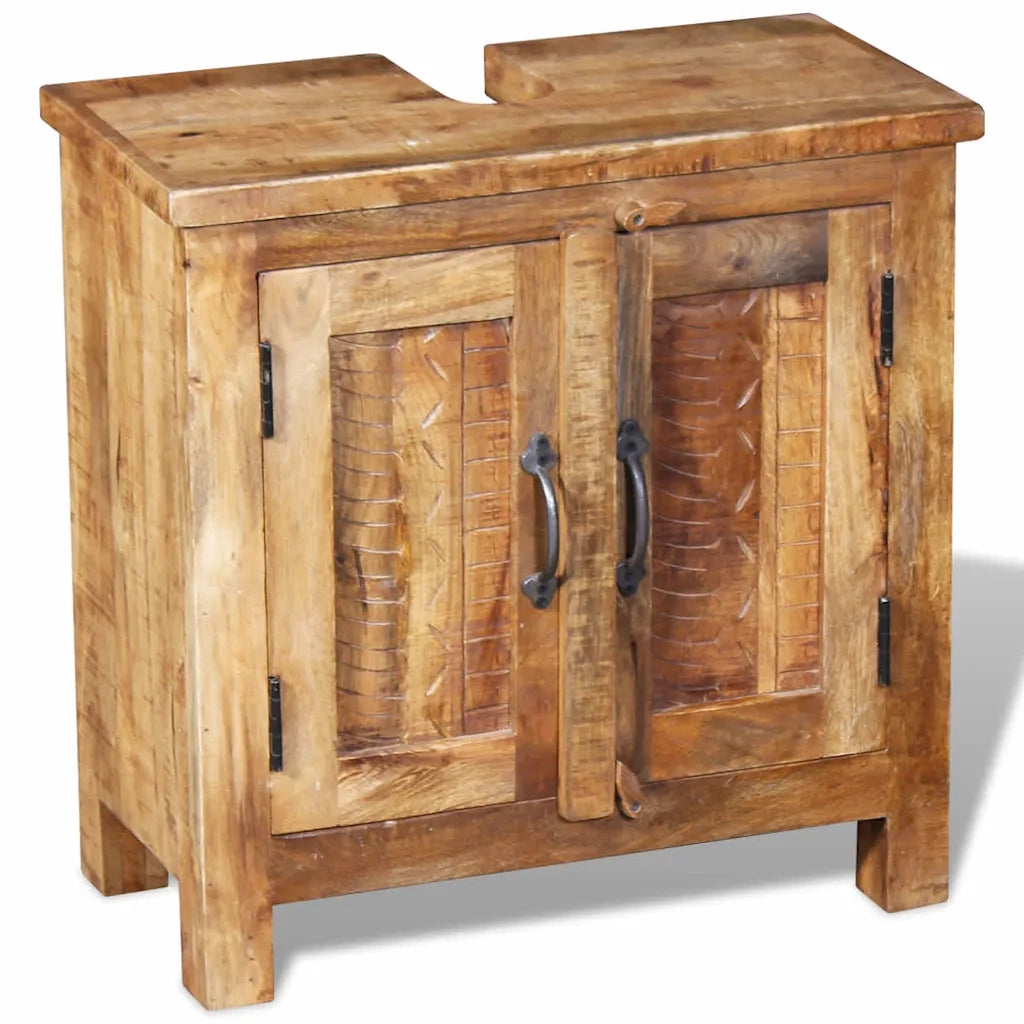 Armadietto da Bagno con Specchio-Mobile bagno con specchio in Legno Massello di Mango