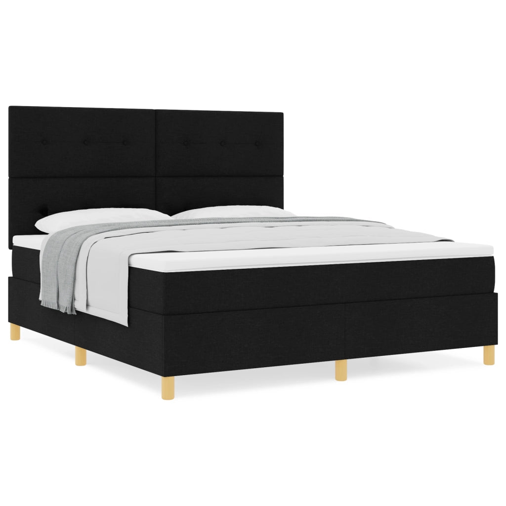 Letto con Rete a Molle e Materasso Nero Super King Tessuto