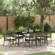 Set di 7 Sedie da Pranzo da Giardino con Cuscini in Polyrattan Nero