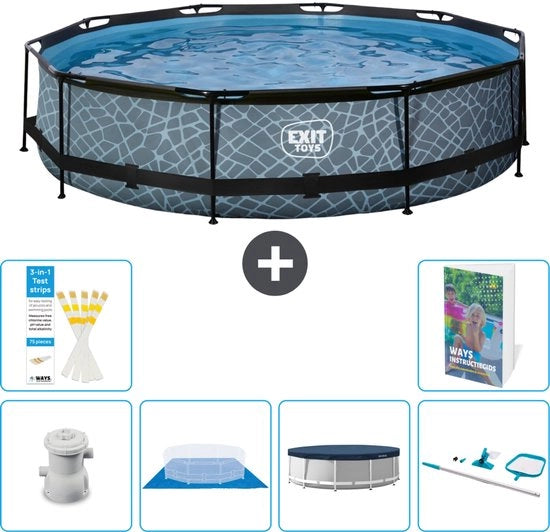 Pavimento Circolare per Piscina - 360 x 76 cm - Incluso Pompa Copertura del Fondo - Copertura - Kit di Pulizia - 7 pezzi