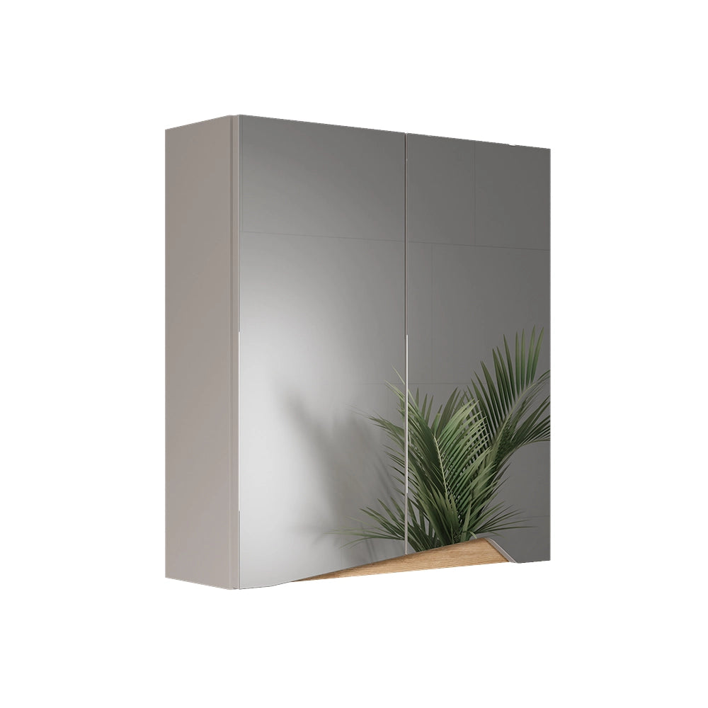 Vicco Specchio contenitore bagno Greige/rovere artigianale 60 x 67 cm con ripiano regolabile in altezza