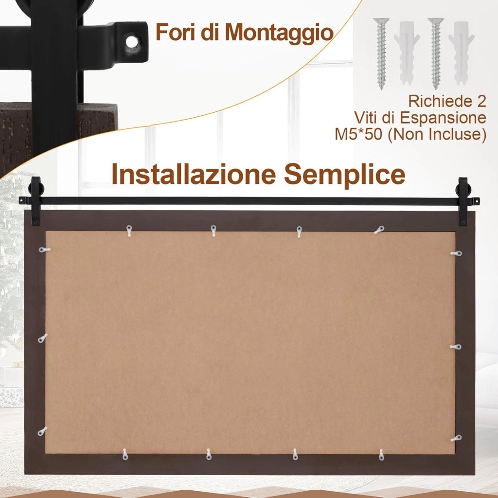 Specchio da Parete 100 x 66 cm, Specchio Rettangolare con Cornice in Legno Massiccio e Staffa in Metallo, Decorazione da Parete per Soggiorno Ingresso Bagno, Marrone (Noce)