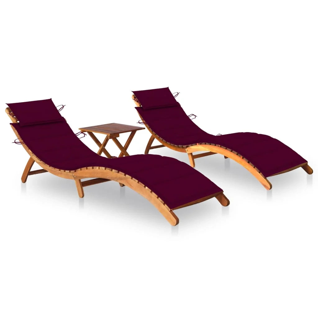 Set di 2 lettini prendisole sedie a sdraio lettini prendisole aiuole da giardino mobili da giardino con tavolo e cuscini legno massello di acacia 02_0012117