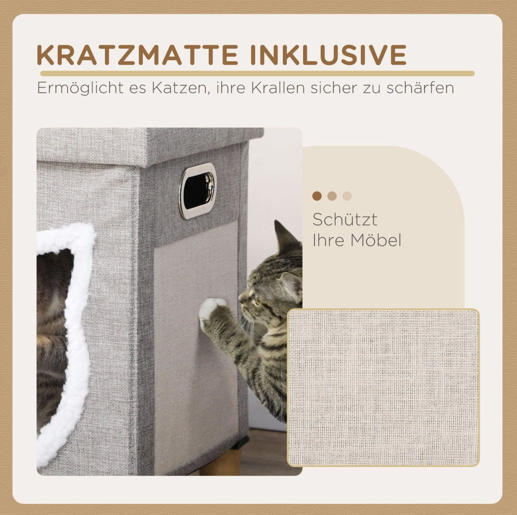 pouf per gatto 35，5 x 35，5 x 42，5 cm grigio in MDF con cuscino