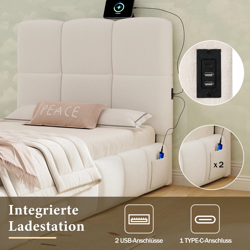 Letto bambini 90x200 cm con vano contenitore e USB-C