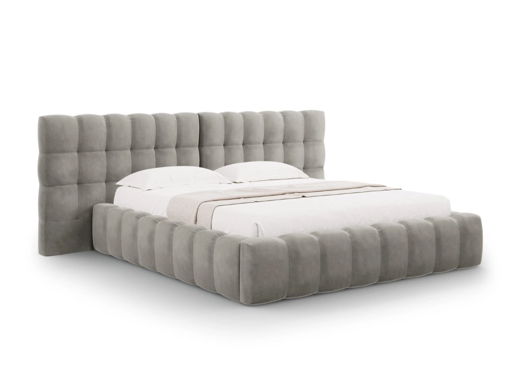 Cosmopolitan Design - Letto a cassettone con testiera doppia "Bali" 200x200cm in velluto grigio chiaro 