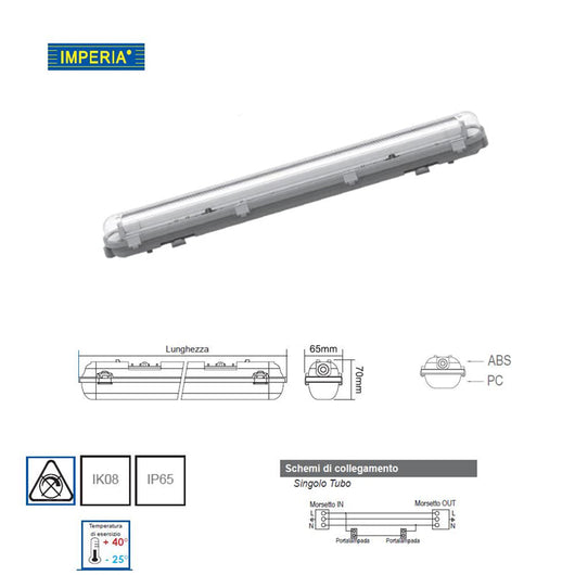 Plafoniere da esterno stagne IP65 per singolo tubo LED 600mm - Imperia 6011720