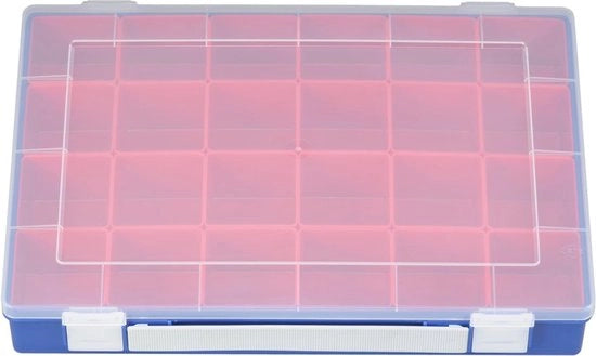 Assortimento PP-Premium con 24 contenitori di inserimento, maniglia portatile, scatola di ordinamento stabile per viti e altri piccoli componenti, pezzi di inserimento rimovibili, 22,5 x 33,5 x 5,5 cm, blu