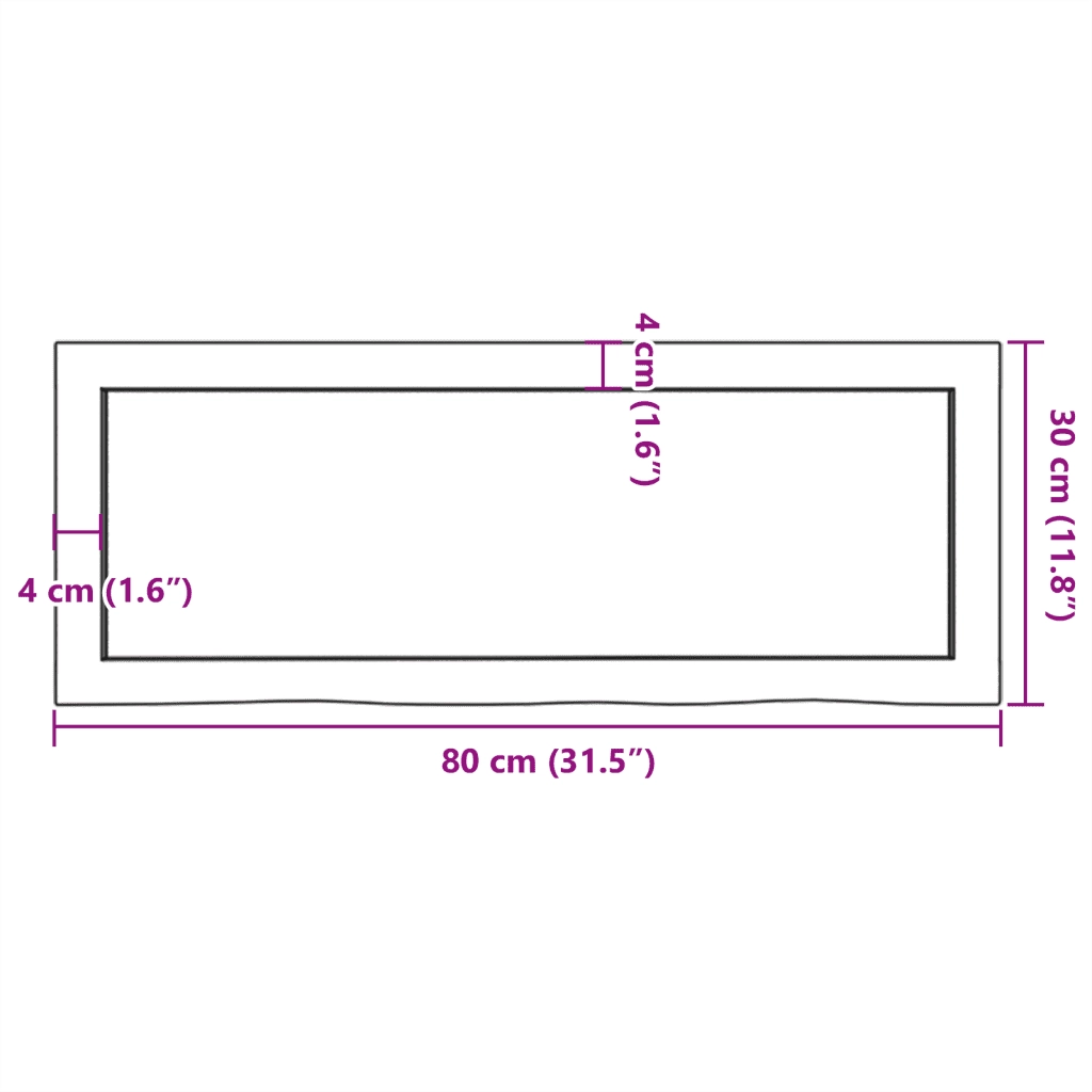 Piano Bagno 80x30x(2-4) cm in Legno Massello Non Trattato CFW9283895