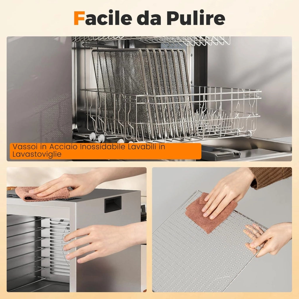Essiccatore Alimentare con 8 Vassoi in Acciaio Inox, 850W Disidratatore Alimentare on Timer 48 Ore, Controllo Temperatura 35℃-75℃, per Frutta, Verdura e Carne