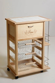 CARRELLO PORTAFRUTTA VESUVIO NATURALE CON PORTA PANE E BOTTIGLIERA 85 X 59 X 39 CM