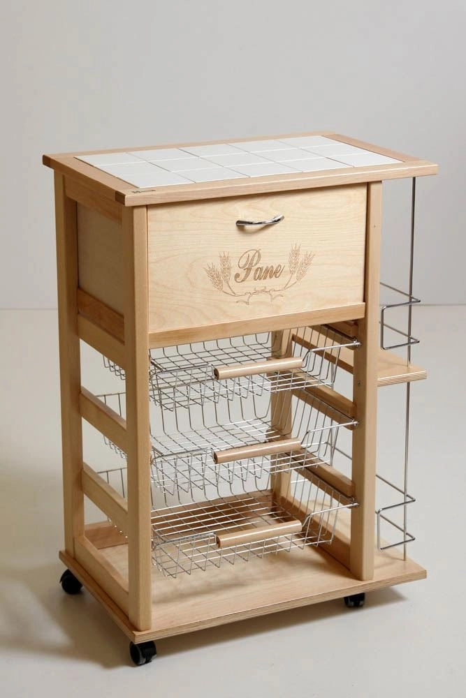 CARRELLO PORTAFRUTTA VESUVIO NATURALE CON PORTA PANE E BOTTIGLIERA 85 X 59 X 39 CM