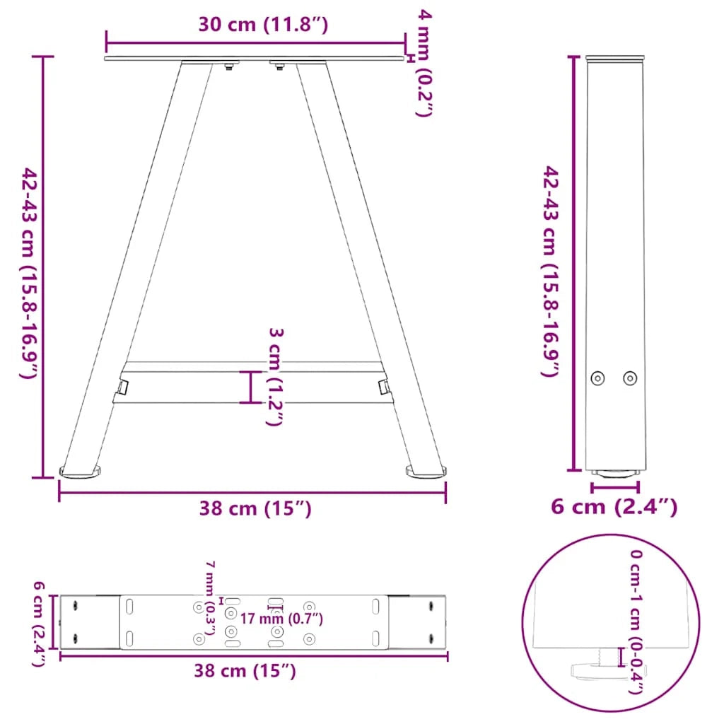 Set di 2 gambe per tavolino da caffè a forma di A 38 x 42-43 cm stabilità ottimale estetica moderna acciaio nero 02_0057111