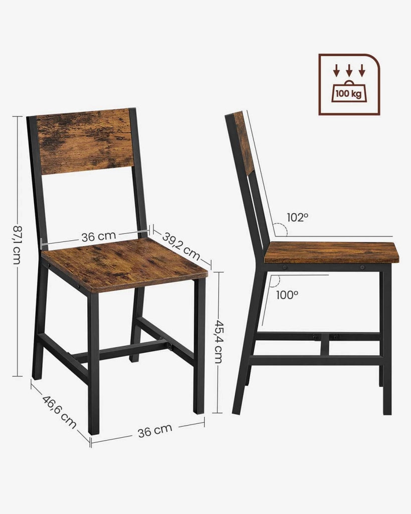 Set di 2 sedie da pranzo struttura in acciaio stile industriale soggiorno/cucina marrone rustico e nero 12_0004935
