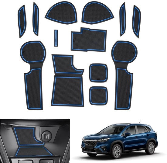 Accessori per Suzuki S-Cross III da 2022, Antislipmatten in gomma, Console centrale con contenitore, Blu