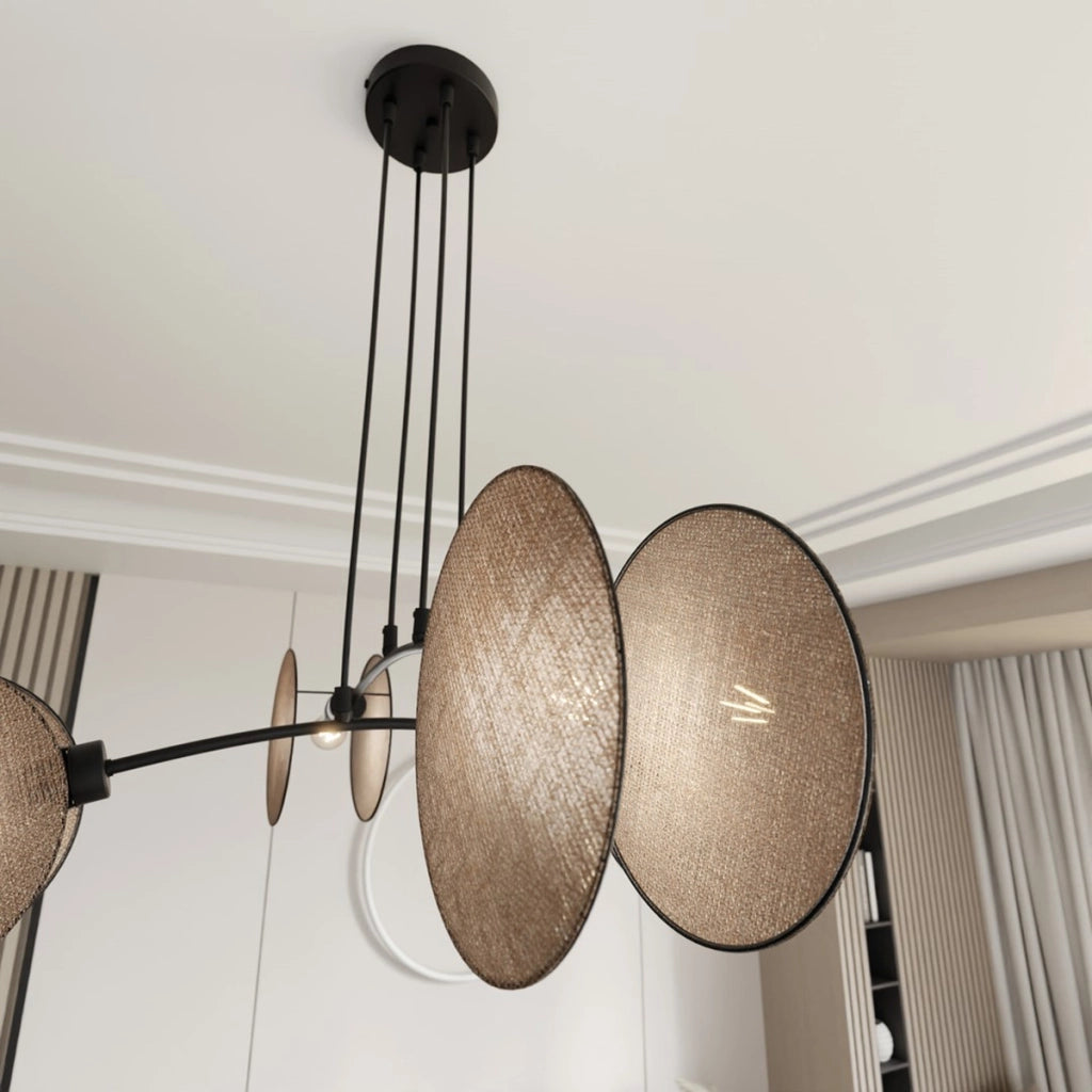 Lampada a sospensione MOTIF in acciaio nero e tessuto beige