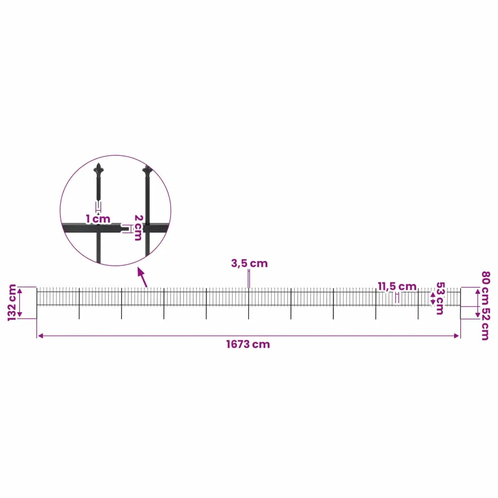 Recinzione da Giardino con Punta a Lancia in Acciaio 1673x80 cm Nero 277611