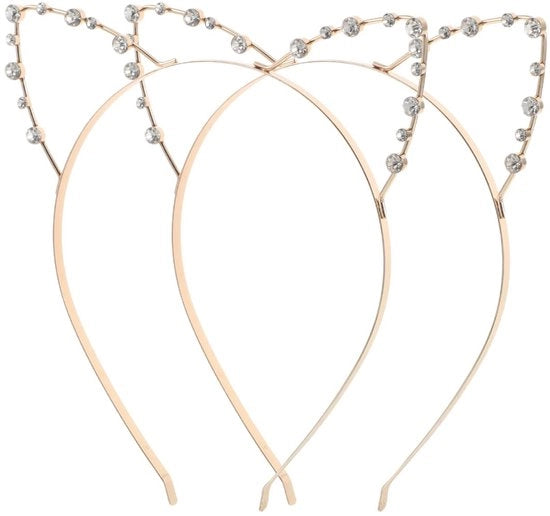 Accessori per capelli per gatti 2 pezzi - Fascia per capo dorata - Accessorio leggero - Accessorio per capelli portatile - Adatto per feste - Disegno divertente - Accessori per capelli per gatti