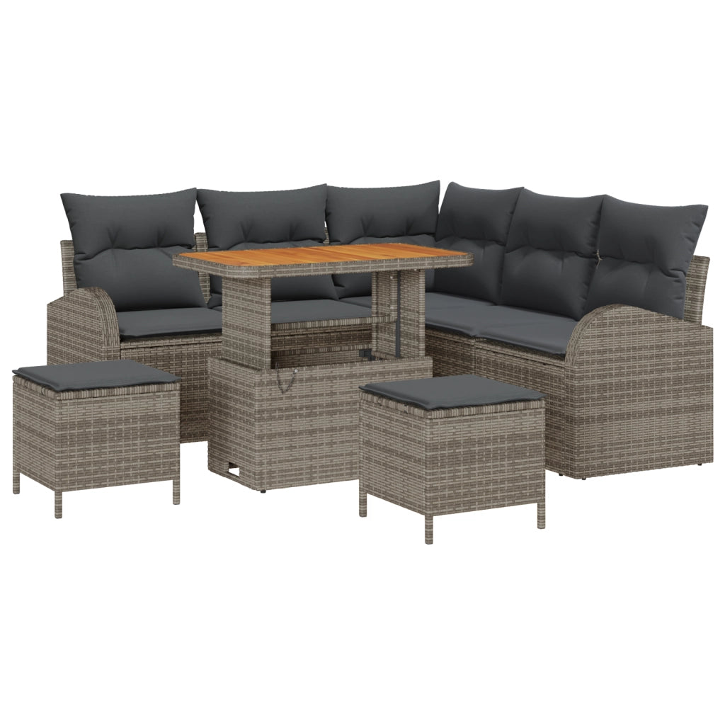 Set Divano da Giardino 8 Pezzi con Cuscini Grigio Polyrattan Acacia