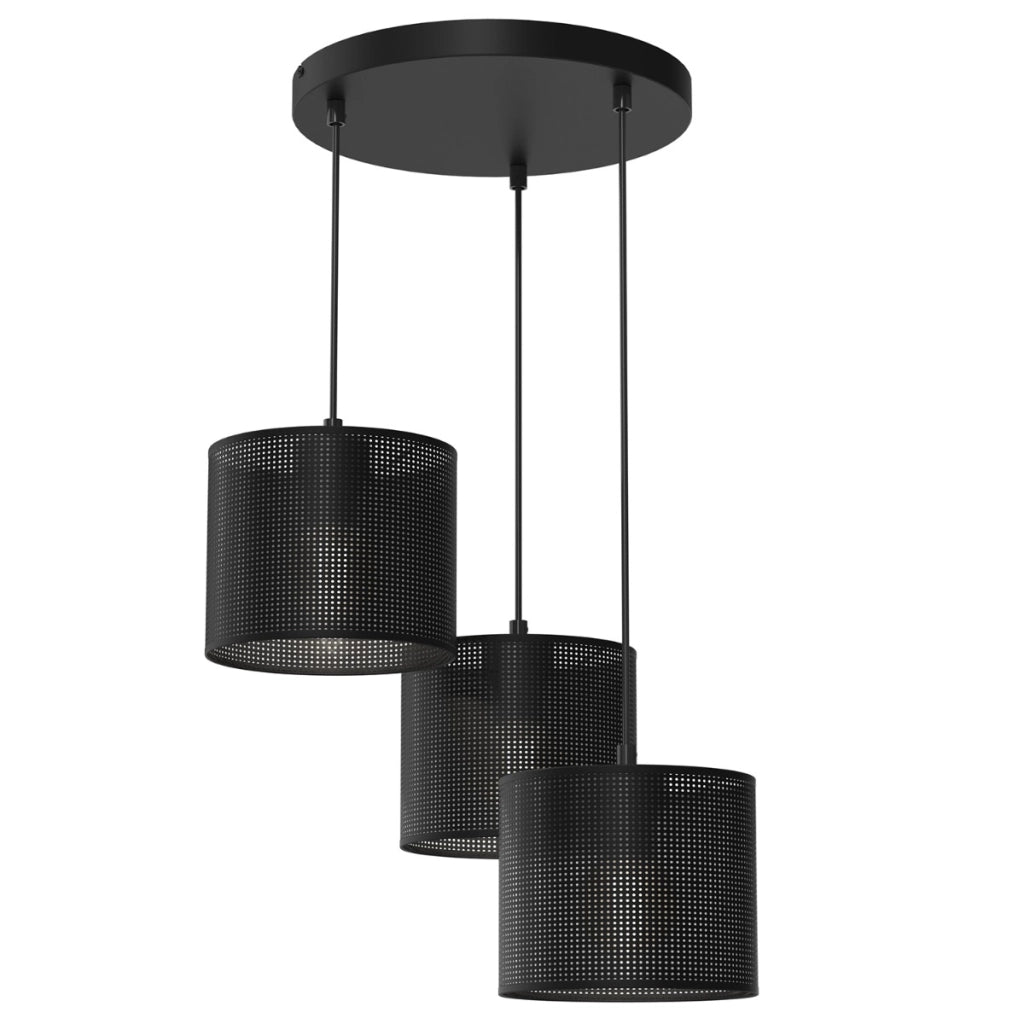 Sospensione Luminex Loft Shade nera 3 luci a rete Ø45