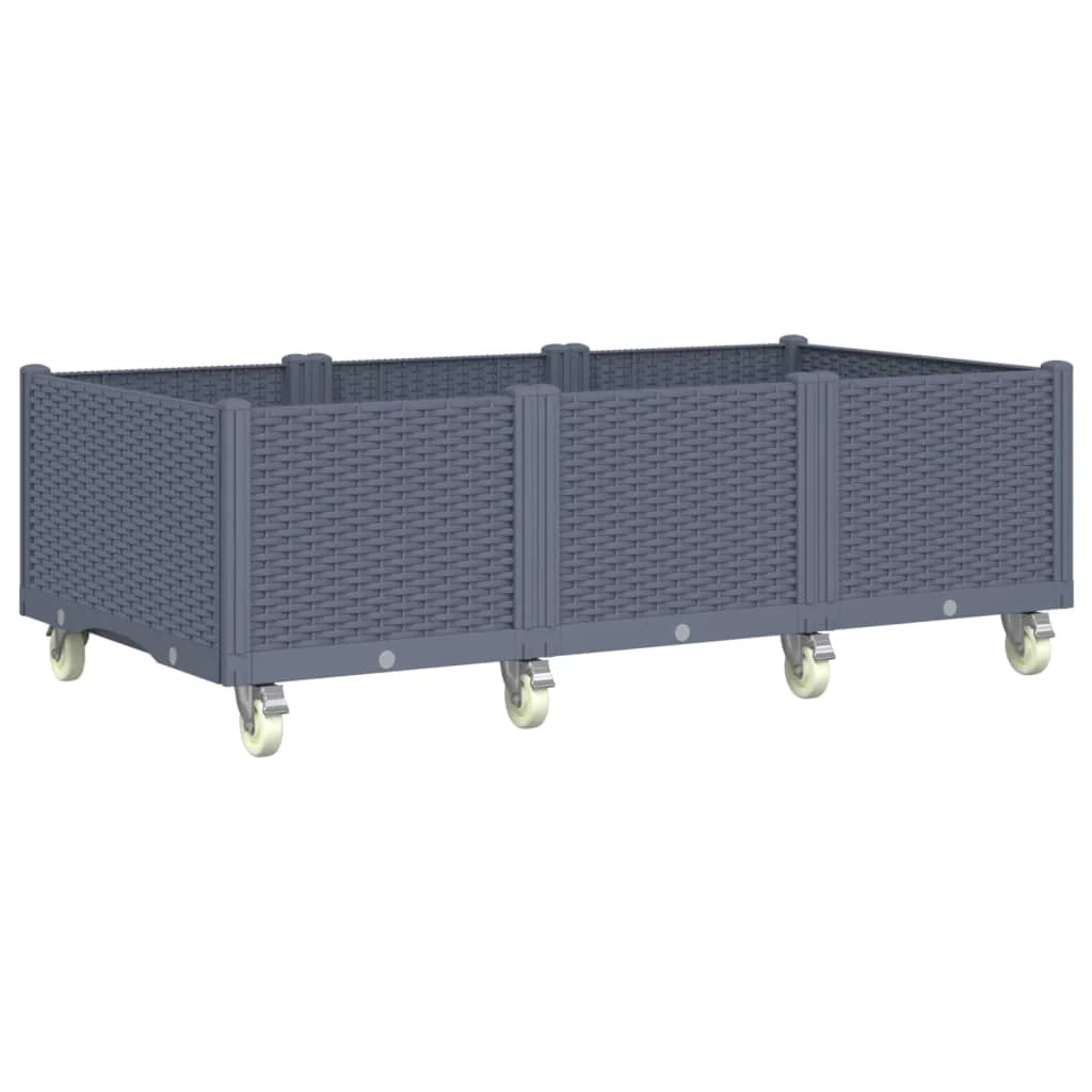 Aiuola rialzata/fioriera per piante fiori patio giardino su ruote 150 x 80 x 54 cm PP grigio 02_0038832