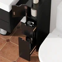 Mobile Colonna Salvaspazio in Legno con Ripiani, Armadietto e Cassetti, Nero, 15x33x136cm