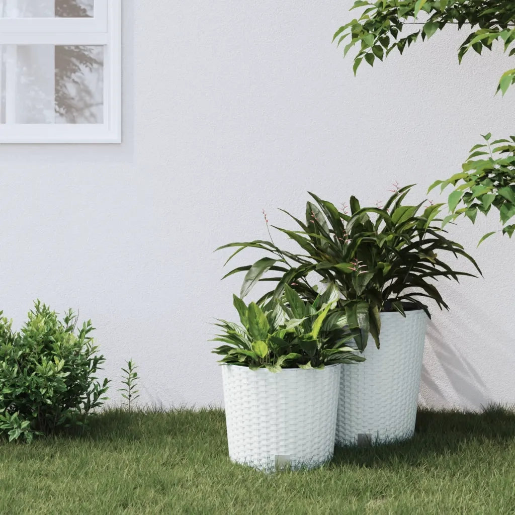 Fioriera | Cassetta per fiori | Vaso con Interno Rimovibile Bianca 15 / 15,3 L PP Rattan