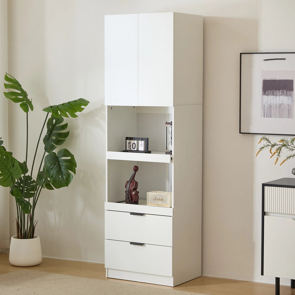 Mobile dispensa da cucina con 1 anta, 2 ripiani aperti e 2 cassetti, con antiribaltamento, bianco 59,5 × 45 × 200 cm